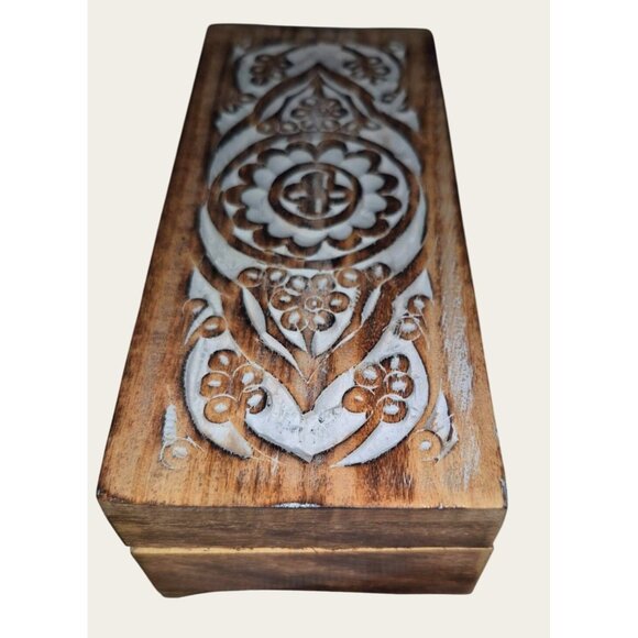 Handcrafted Wooden Incense Box Carved Floral Design10 Count Tarot The Sun Incens - Picture 7 of 8
